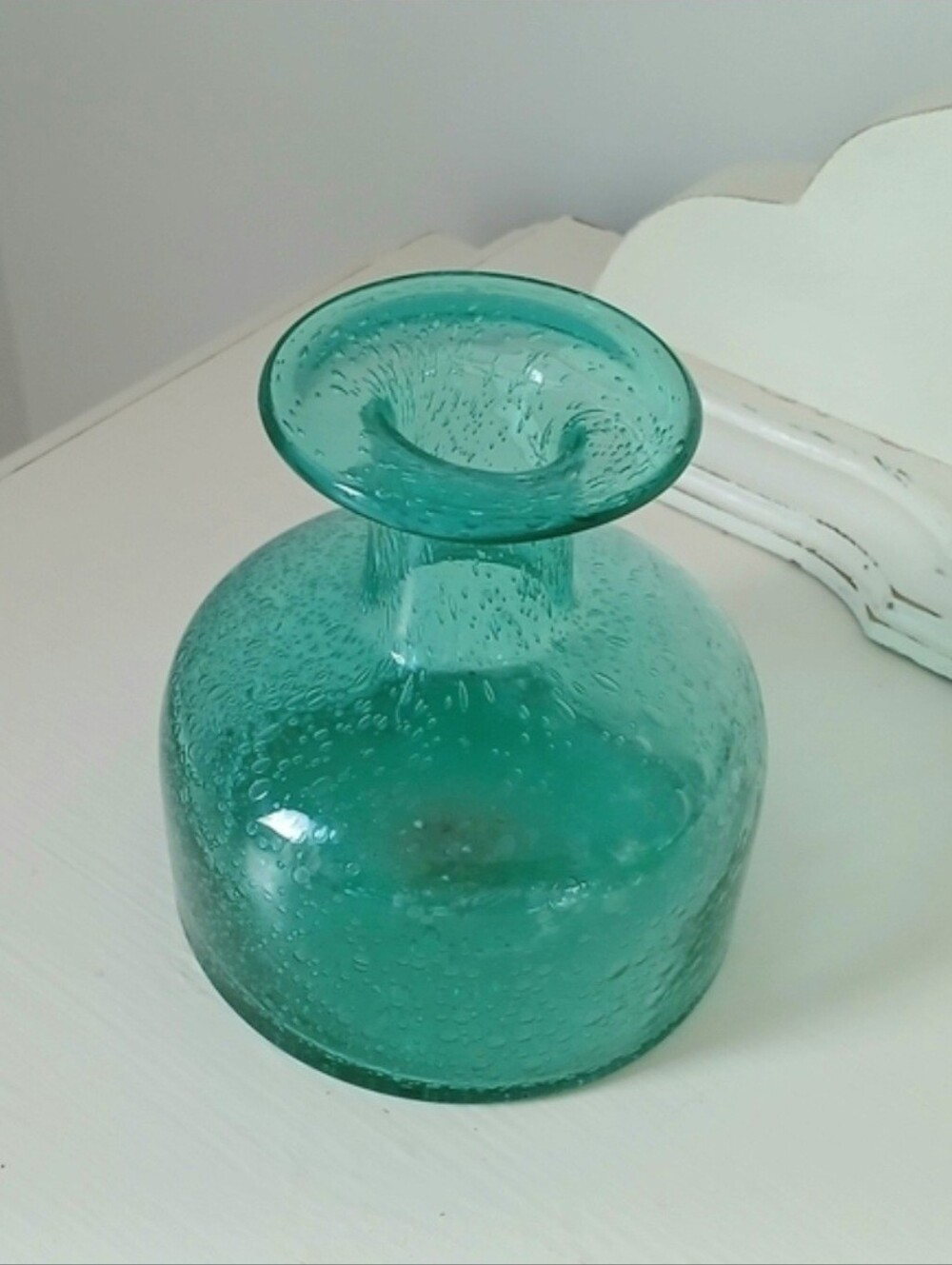 Teal Bubble Glass Bud Vase